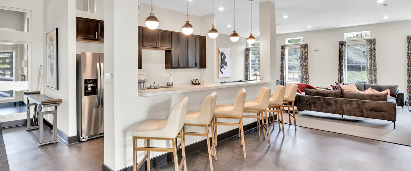 Woodfield Park clubhouse with kitchen and central island for gatherings