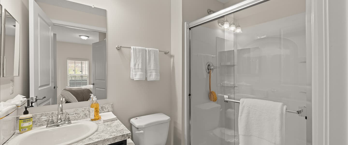 Clean and modern bathroom in a Powell Ohio apartment